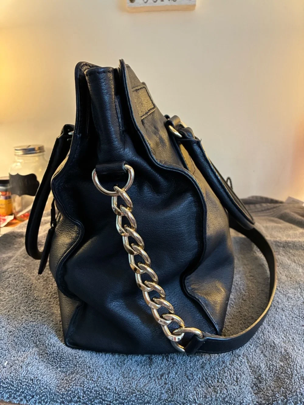 Michael Kors Black Leather Tote with Gold-Tone Lock - Picture 2 of 6